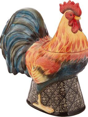 Charming 11.25” Gilded Rooster 3-D Cookie Jar - Colorful Kitchen Decor, Perfect
